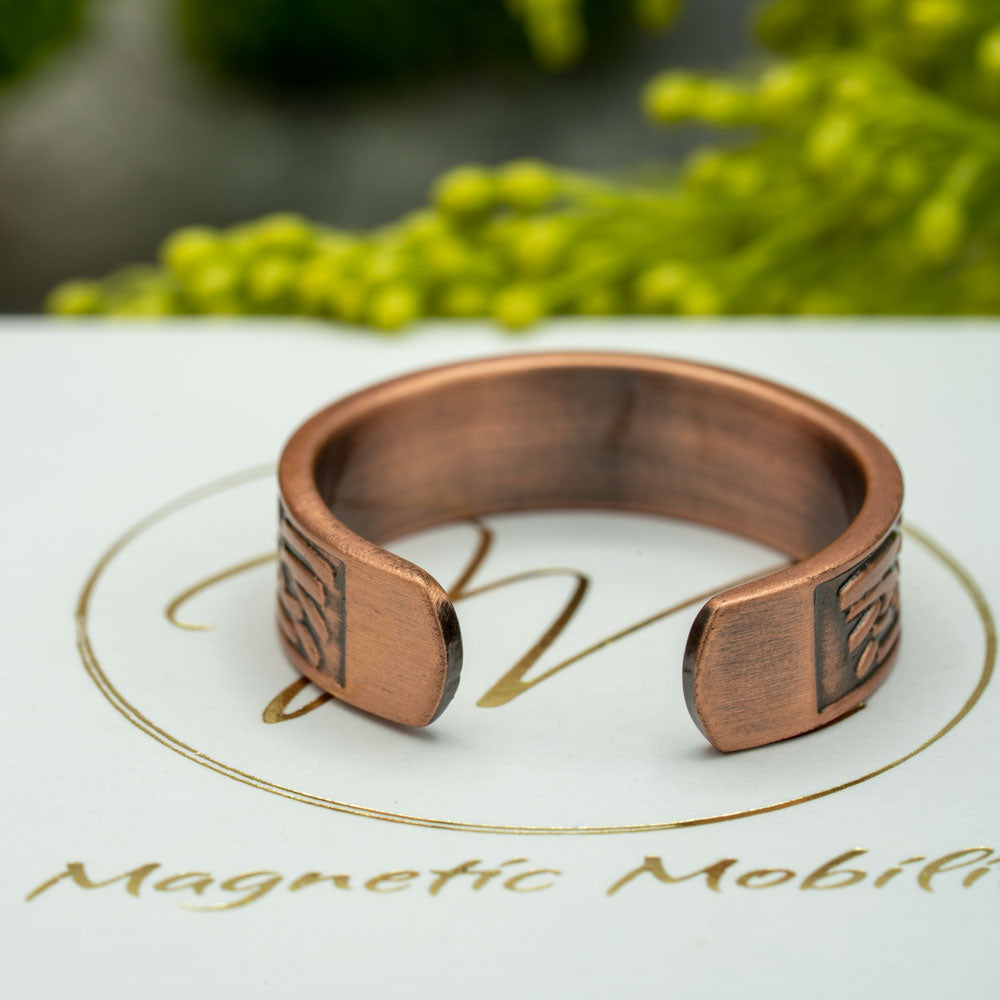 Magnetic Mobility Clover Copper Ring - back view - adjustable open-back design.
