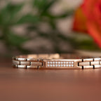 Magnetic Mobility Honesty Dawn 4in1 Magnetic Bracelet – front view – rose gold-tone links with Swarovski crystals.