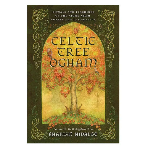 Cover of Celtic Tree Ogham book by Sharlyn Hidalgo featuring an illustrated tree with an owl and squirrel