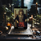 Dark Synevyr Grunge Goddess Tarot Deck 80 Cards - THE PATRIARCH card displayed in a dark forest setting