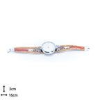 Meninas Bonitas Cork Floral Accent Bracelet Watch 16x3cm – technical – flat view displaying the 16cm length and 3cm width dimensions.