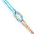 Meninas Bonitas Cork Knot Design Handmade Bracelet 17x2cm – detail – close-up of the light blue cork cord variant in detailed zoom view.