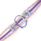 Meninas Bonitas Cork Multi-Colour Floral Handmade Bracelet 19x2.5cm – front view – purple cork variant featuring a circular silver-tone centrepiece and shell charms, image 2