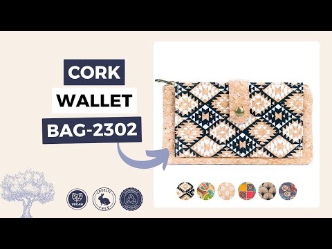 Meninas Bonitas Cork "Travel Impressions" Slim Wallet 17x9cm – video overview - interior – open view showing eight card slots, credit cards, and cash compartments.
