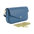 Renato Borzatta Avio Blue Leather Small Shoulder Bag 22x12x3cm – front angle – blue leather bag with gold-tone chain strap.